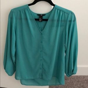 H&M Teal 3/4 Sleeve Blouse Size 2